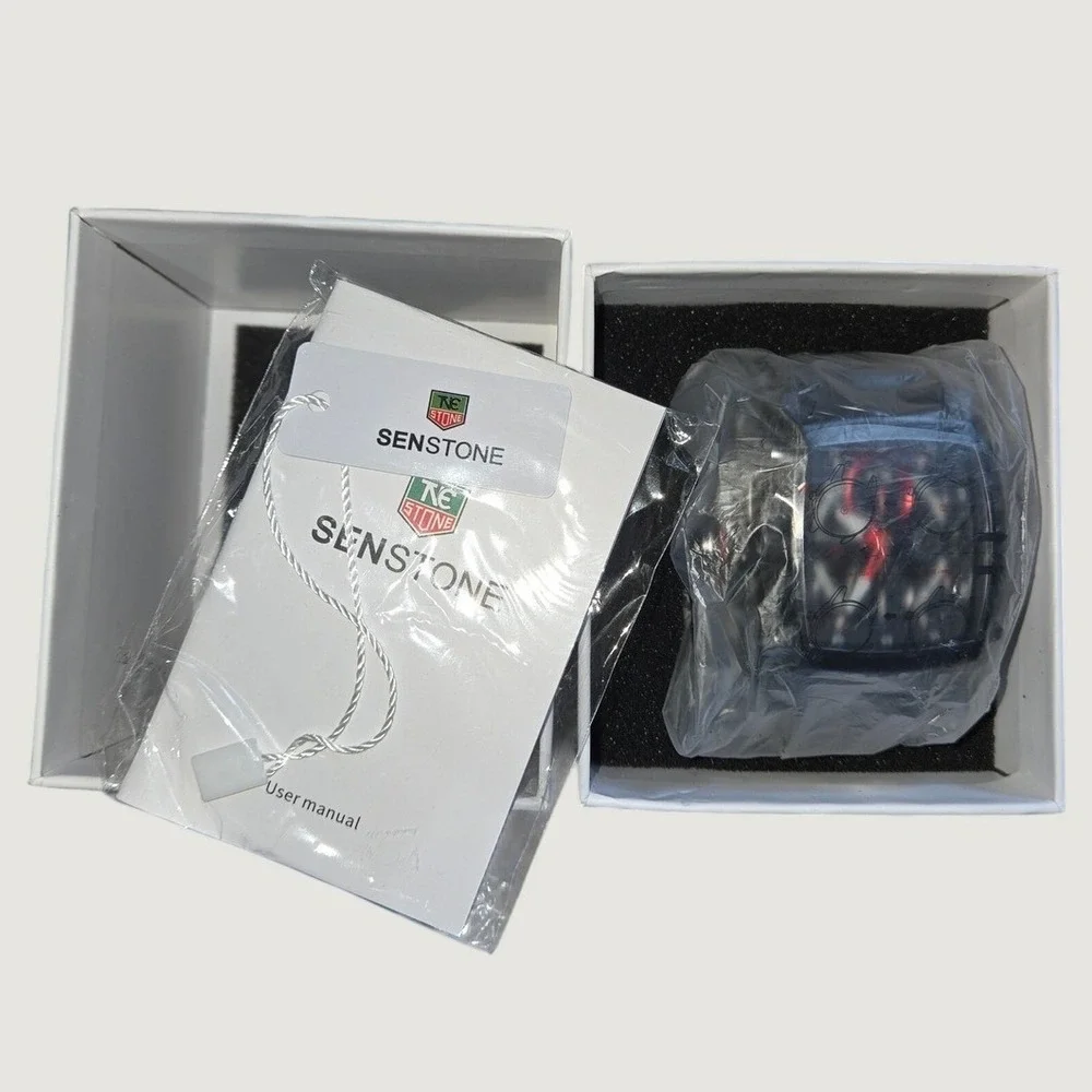 Senstone Mens Watch Black Square Chronograph Sports Silicone Strap X0045GCRD9